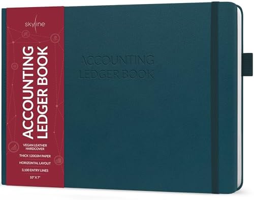 Skyline Accounting Ledger Book – Columnar Log Journal for Personal & Small Business Bookkeeping – Money Expense Log, Hardcover 10×7” (Dark Teal)
