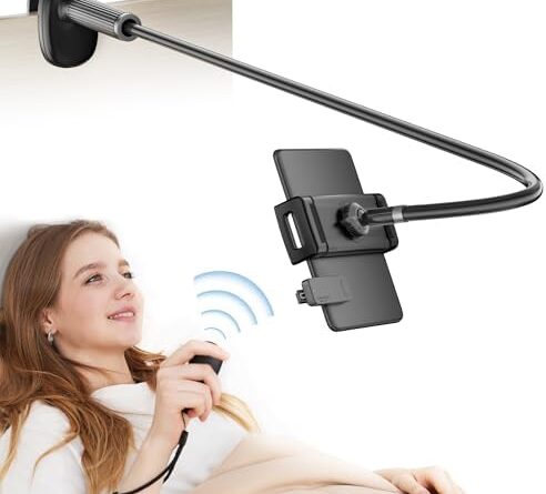 Gooseneck Kindle Holder with Remote Page Turner for Reading in Bed,Tablet Mount Holder for Desk,Flexible Long Arm for Tablets iPhones Kindle Accessories