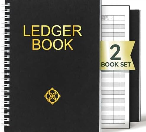 ZENO Ledger Book – 2 Pack Accounting Ledger Books for Small Business, Finance Planner, Expense Tracker, Bookkeeping Record Book, Account Tracker, Spreadsheet Notebook – Black