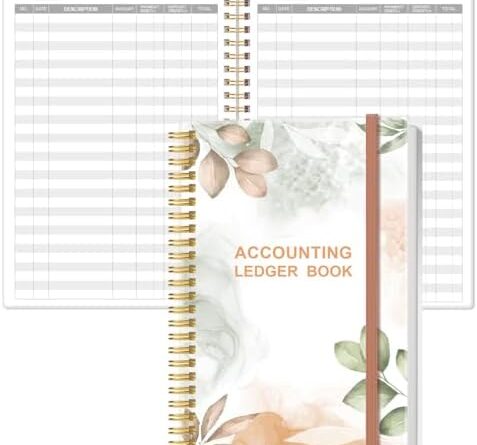 Accounting Ledger Book – A5 Ledger Book for Bookkeeping, Small Businesses & Personal Use, Expense Tracker Notebook for Tracking Money, Expenses, Deposits & Balance, 5.8″ x 8.4″, Rose Leaf