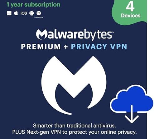 Malwarebytes Premium + Privacy VPN bundle | 1 Year, 4 Devices | Windows, Mac OS, Android, Apple iOS, Chrome [Online Code]