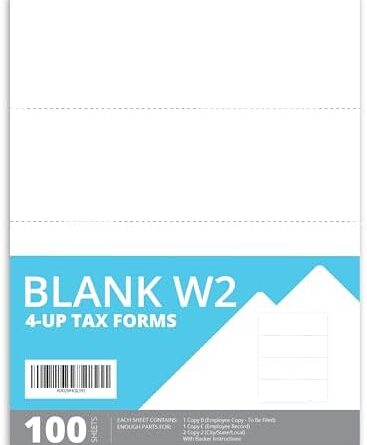 Blank 2025 W2 4 Up Horizontal Tax Forms, 100 Employee Forms, Designed for QuickBooks and Accounting Software, Ideal for E-Filing, Works with Laser or Inkjet Printers, 100 Four Part Forms, 4 DOWN FORMS