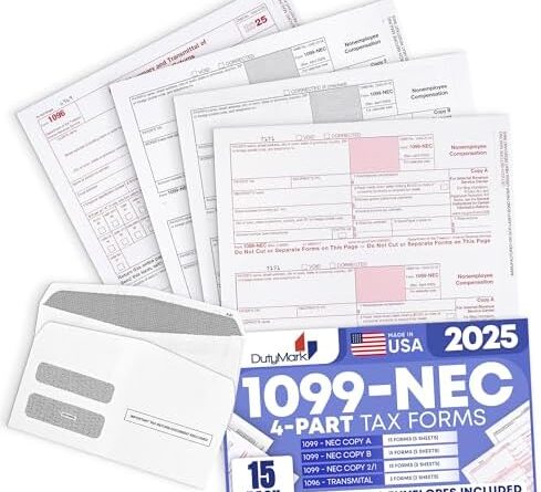 1099 NEC Tax Forms 2025 with Envelopes, 4 Part 15 Pack Tax Forms Kit and 15 Self-Seal Envelopes –Great for QuickBooks and Accounting Software, Value Pack for Business – Made in The USA – 15-Pack