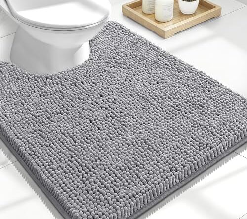 OLANLY Toilet Rugs U-Shaped 24×20, Extra Soft Absorbent Chenille Contour Bathroom Rugs for Toilet, Dry Quickly, Machine Washable, Non-Slip Bath Mat, Grey