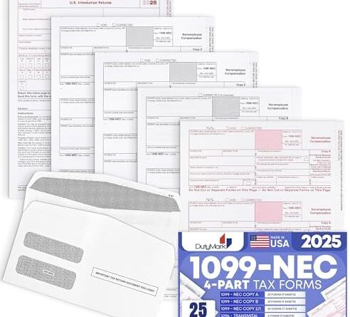1099 NEC Forms 2025 for 25 Recipients 4 Part Laser Tax Forms Kit, 3 1096 Forms, 25 Security Self Seal Envelopes, Compatible with QuickBooks and Accounting Software, 2025 1099 NEC
