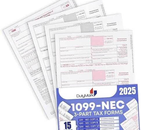 1099 NEC 2025 Tax Forms 3 Part Laser Tax Forms Kit,15 Pack of Federal/State Copy’s, 1096’s –Great for QuickBooks and Accounting Software, 15 Pack