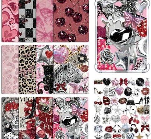 Insert Cardstock for Clear Case – 12Pcs Y2K Downtown Girls Cardstock Inserts Compatible with Kindle Paperwhite 11th-12th, 50Pcs Aesthetic Stickers for E-Reader Clear Back Cover Accessories